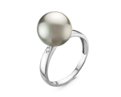 Кольцо из серебра с серебристой морской Таитянской жемчужиной 10,6-10,9 мм