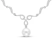 Колье из серебра 925 пробы с белой речной жемчужиной. Жемчужина 9,5-10 мм