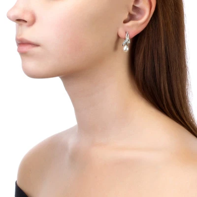 Серьги из серебра c белыми речными жемчужинами 7,5-8 мм