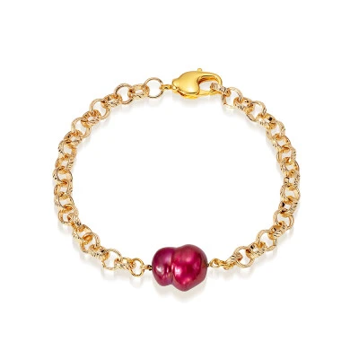 Браслет из ювелирного сплава с красным барочным жемчугом 12 мм