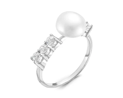 Кольцо из серебра с белой речной жемчужиной 8 мм