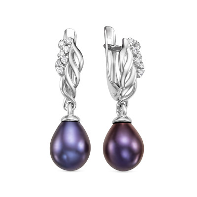Серьги из серебра с черными речными жемчужинами 7,5-8 мм