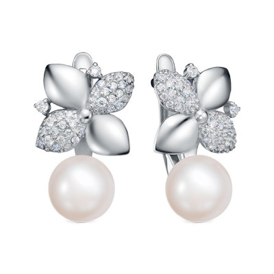 Серьги из серебра c белыми речными жемчужинами 8,5-9 мм