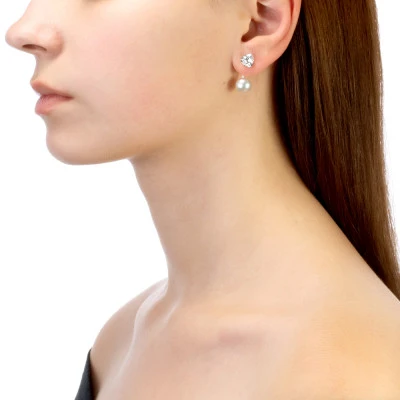 Пусеты "Диор" из серебра с белыми речными жемчужинами 8,5-9 мм