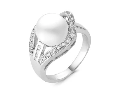 Кольцо из серебра с белой речной жемчужиной 10 мм