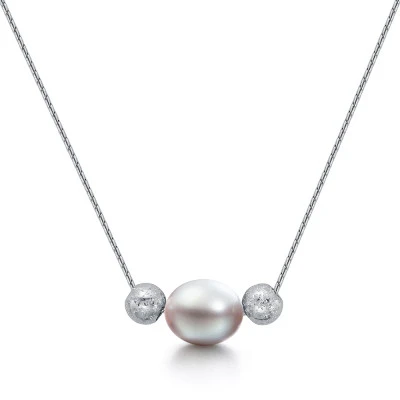 Цепочка из серебра 925 пробы с серебристой речной жемчужиной 8,5-9 мм