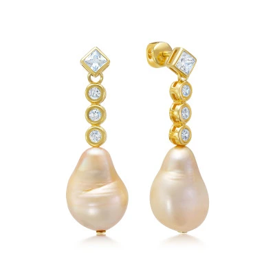 Серьги из серебра с золотистыми жемчужинами "Барокко" 11-12 мм