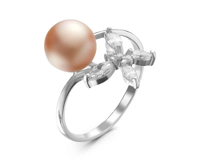 Кольцо из серебра с розовой речной жемчужиной 8,5-9 мм