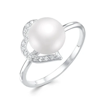Кольцо из белого золота с белой речной жемчужиной 7,5-8 мм