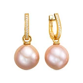 Серьги из серебра c японскими розовыми речными жемчужинами 14,5-15 мм