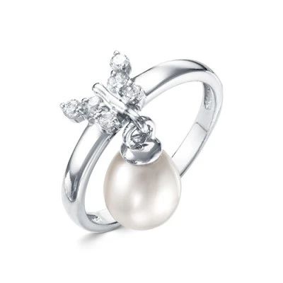 Кольцо из серебра с белой морской Австралийской жемчужиной 9-9,5 мм