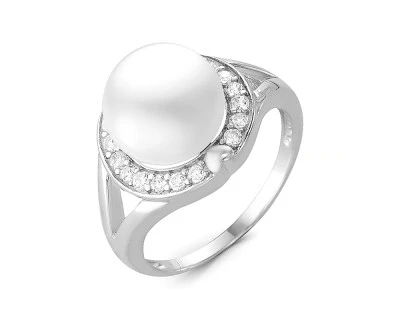 Кольцо из серебра с белой речной жемчужиной 10 мм