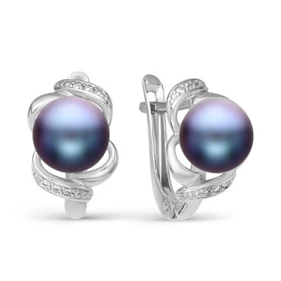 Серьги из серебра с черными речными жемчужинами 7-7,5 мм