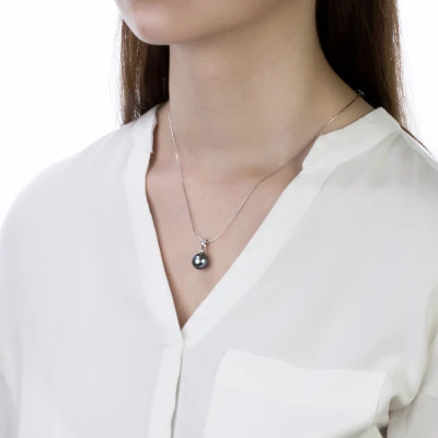 Кулон из серебра с черной морской Таитянской жемчужиной 10-10,5 мм