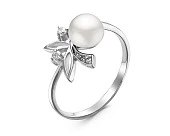 Кольцо из серебра с белой речной жемчужиной 7-7,5 мм
