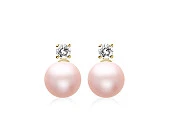 Серьги-гвоздики из серебра с розовыми речными жемчужинами 8,5-9 мм