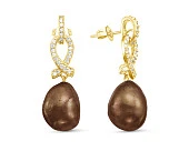 Серьги из серебра с шоколадными жемчужинами "Барокко" 13-16 мм