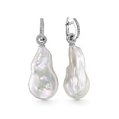 Серьги из серебра 925 пробы с белым барочным жемчугом 17-24 мм