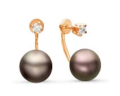 Пусеты "Диор" из серебра с черными речными жемчужинами 9,5-10 мм