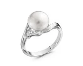 Кольцо из серебра с белой речной жемчужиной 9-10 мм