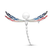 Брошь "Стрекоза" из серебра с белой речной жемчужиной 7,5-8 мм