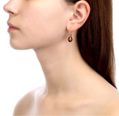 Серьги из серебра с шоколадными речными жемчужинами "капля" 8,5-9 мм