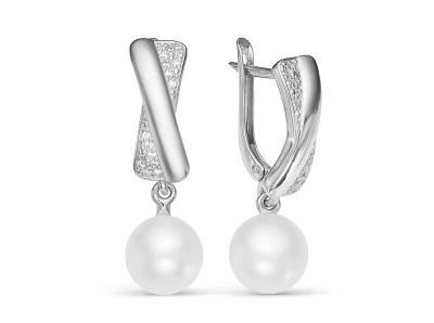 Серьги из серебра c белыми речными жемчужинами 8,5-9 мм