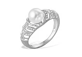Кольцо из белого золота с белой речной жемчужиной 9-9,5 мм