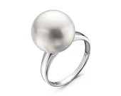 Кольцо из белого золота с белой морской Австралийской жемчужиной 13,6-13,9 мм