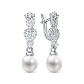 Серьги "Тюльпан" из серебра c белыми речными жемчужинами 7,5-8 мм