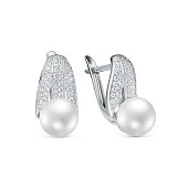 Серьги из серебра с белыми речными жемчужинами 8-8,5 мм