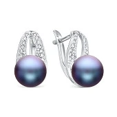 Серьги из серебра с черными речными жемчужинами 8,5-9 мм