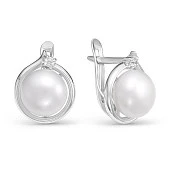 Серьги из серебра c белыми речными жемчужинами 8-8,5 мм