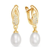 Серьги из желтого золота с белыми речными жемчужинами 9-10 мм