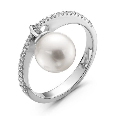 Кольцо из серебра с белой морской Австралийской жемчужиной 9,6-9,9 мм