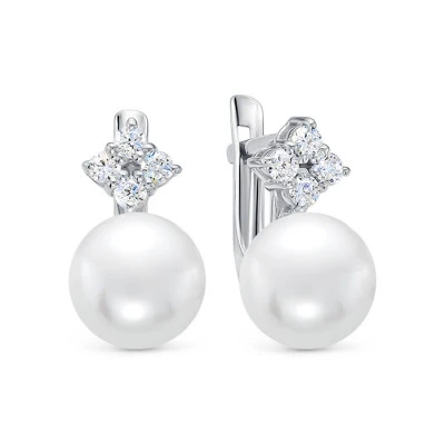 Серьги из белого золота с белыми речными жемчужинами 8,5-9 мм