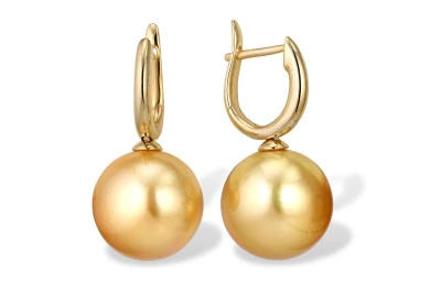Серьги из серебра с золотистыми жемчужинами "Майорика" 14 мм