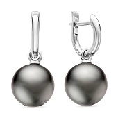 Серьги из белого золота с черными морскими Таитянскими жемчужинами 12,6-12,9 мм