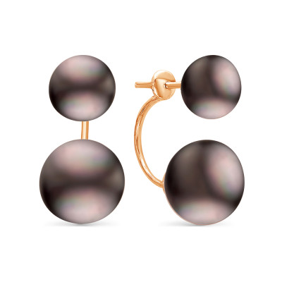 Пусеты "Диор" из серебра с черными речными жемчужинами 7,5-10 мм