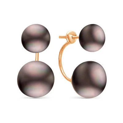 Пусеты "Диор" из серебра с черными речными жемчужинами 7,5-10 мм