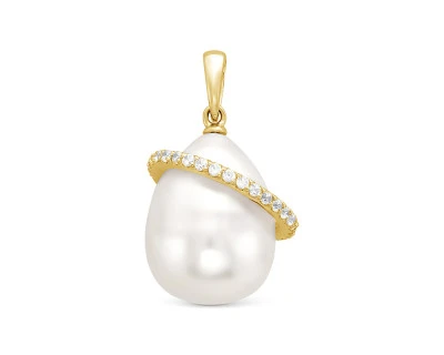 Кулон из серебра с белой каплевидной речной жемчужиной 12-12,5 мм