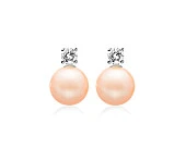 Серьги-гвоздики из серебра с розовыми речными жемчужинами 8,5-9 мм