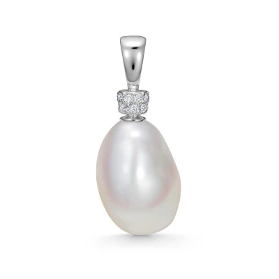 Кулон из серебра с белой барочной речной жемчужиной 10-11 мм