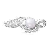 Брошь из серебра с белой речной жемчужиной 8,5-9 мм