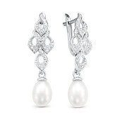 Серьги из серебра c белыми речными жемчужинами 7,5-8 мм