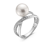 Кольцо из белого золота с белой морской жемчужиной Акойя 9-9,5 мм