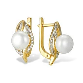 Серьги из желтого золота с белыми речными жемчужинами 8-8,5 мм