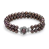 Браслет в 2 ряда из черного круглого речного жемчуга. Жемчужины 7,5-8 мм