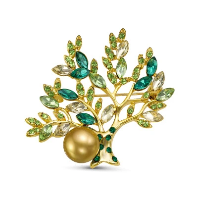 Брошь "Деревце" из сплава с морской Австралийской жемчужиной 10,6-10,9 мм
