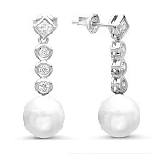 Серьги из серебра c белыми японскими речными жемчужинами 14-14,5 мм